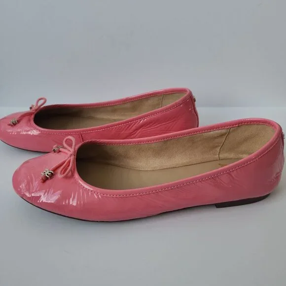 Sam Edelman Felicia Luxe Pink Patent Leather Ballet Flats Bows Coquette Cute 9.5 - Picture 4 of 7